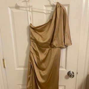 Gold off the shoulder dress - satin